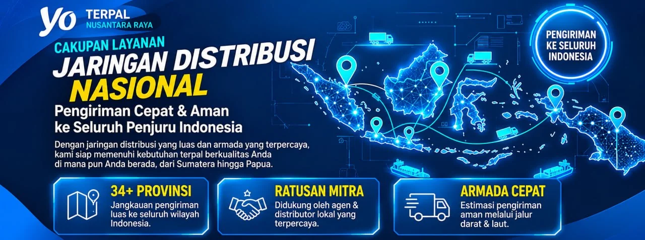 Jaringan distribusi nasional YO TERPAL NUSANTARA RAYA: 34+ provinsi, ribuan mitra distributor, armada cepat
