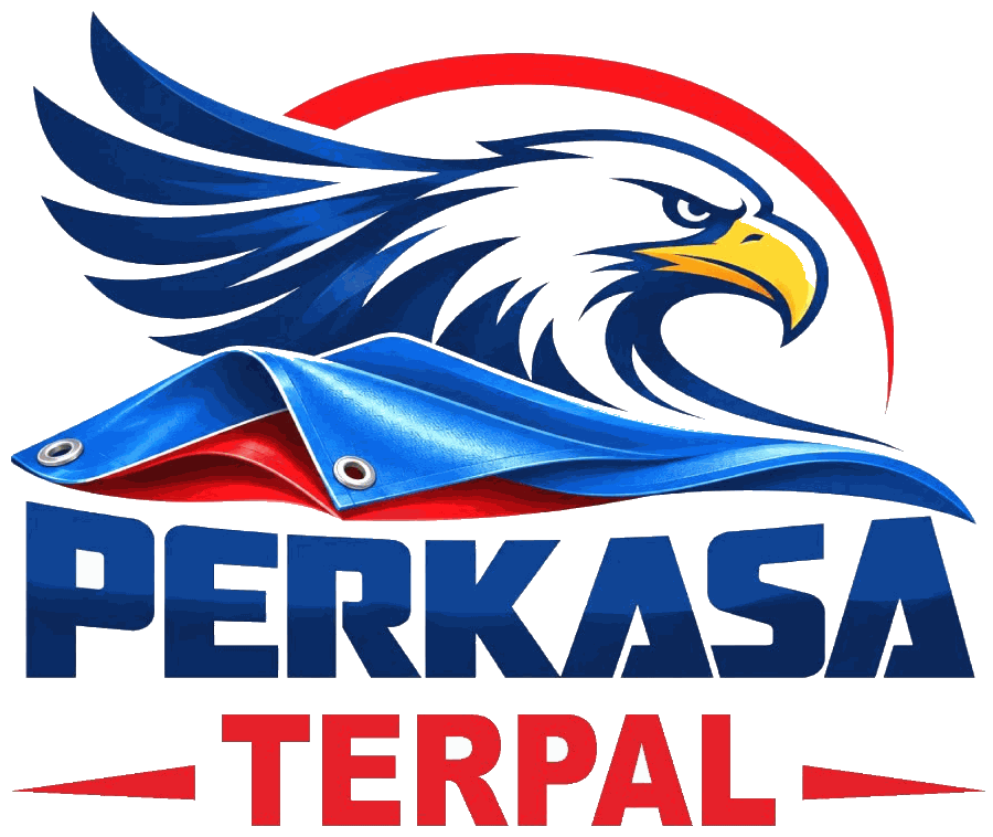 Logo Perkasa Terpal dengan ilustrasi elang dan terpal biru