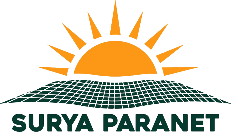 Logo Surya Paranet dengan matahari oranye dan jaring hijau — merek paranet premium + UV produksi YO TERPAL NUSANTARA RAYA